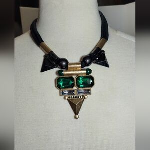Gothic Green Statement Necklace Earring Set Teal Green Stones